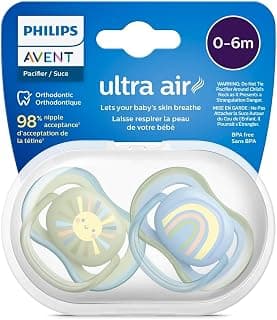 Philips Avent Ultra Air Soother - 2 x Light, Breathable Baby Soothers for Babies Aged 0‑6 Months, BPA-Free with Steriliser Carry Case (Model SCF085/58)