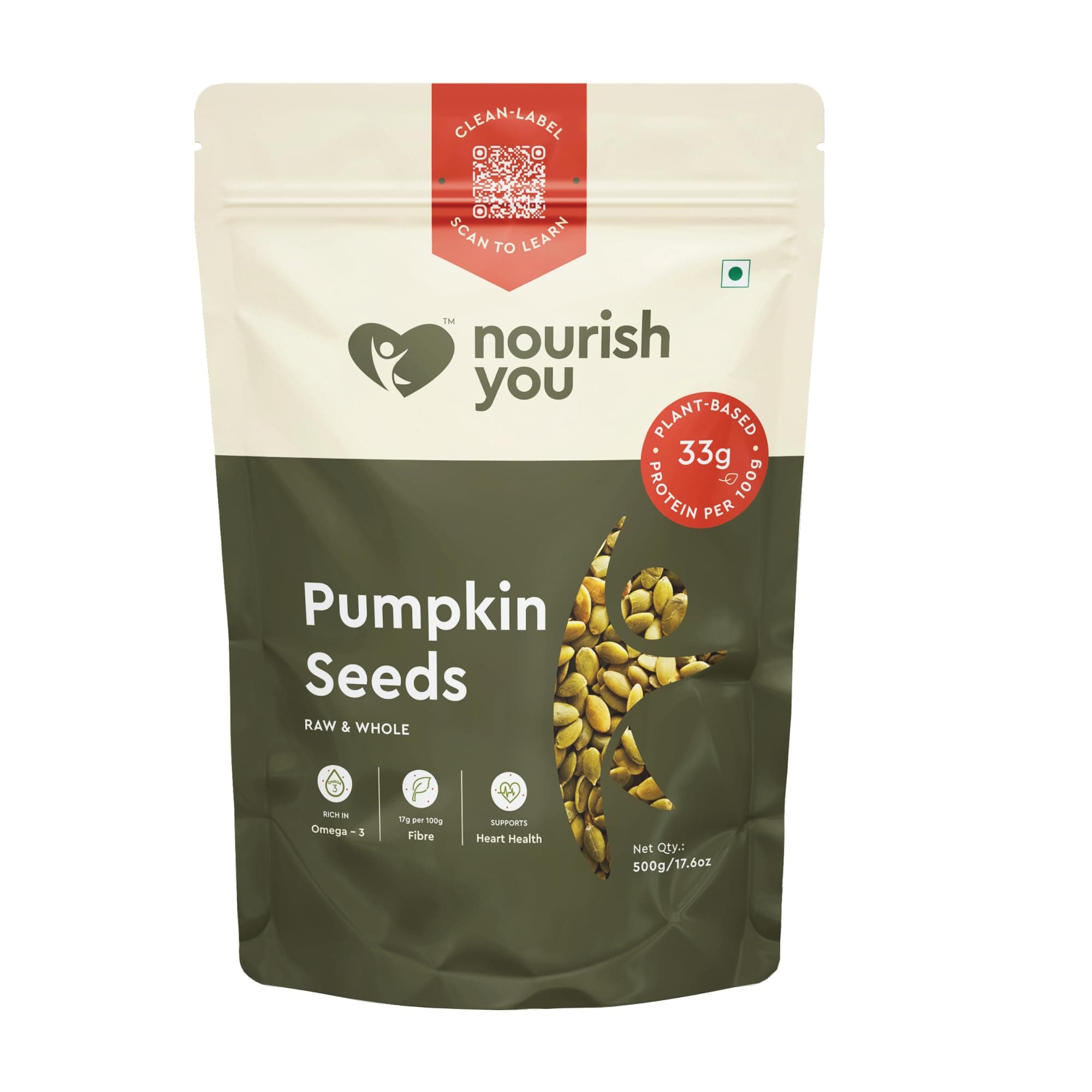 Nourish You Raw Pumpkin Seeds 500 gm | High Fiber, Protein-Rich Superfood | Gluten-Free, Keto-Friendly Snacks | Nutrient-Dense Seeds for Weight Management & Heart Health | Omega-3, Antioxidant Boost