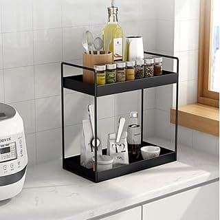 TechSrmaji Metal 2-Tier Standing Rack for Bathroom, Kitchen, Countertop Storage Dish Rack for Kitchen Organizer, Cosmetic Shelf, 2-Tier Shelf