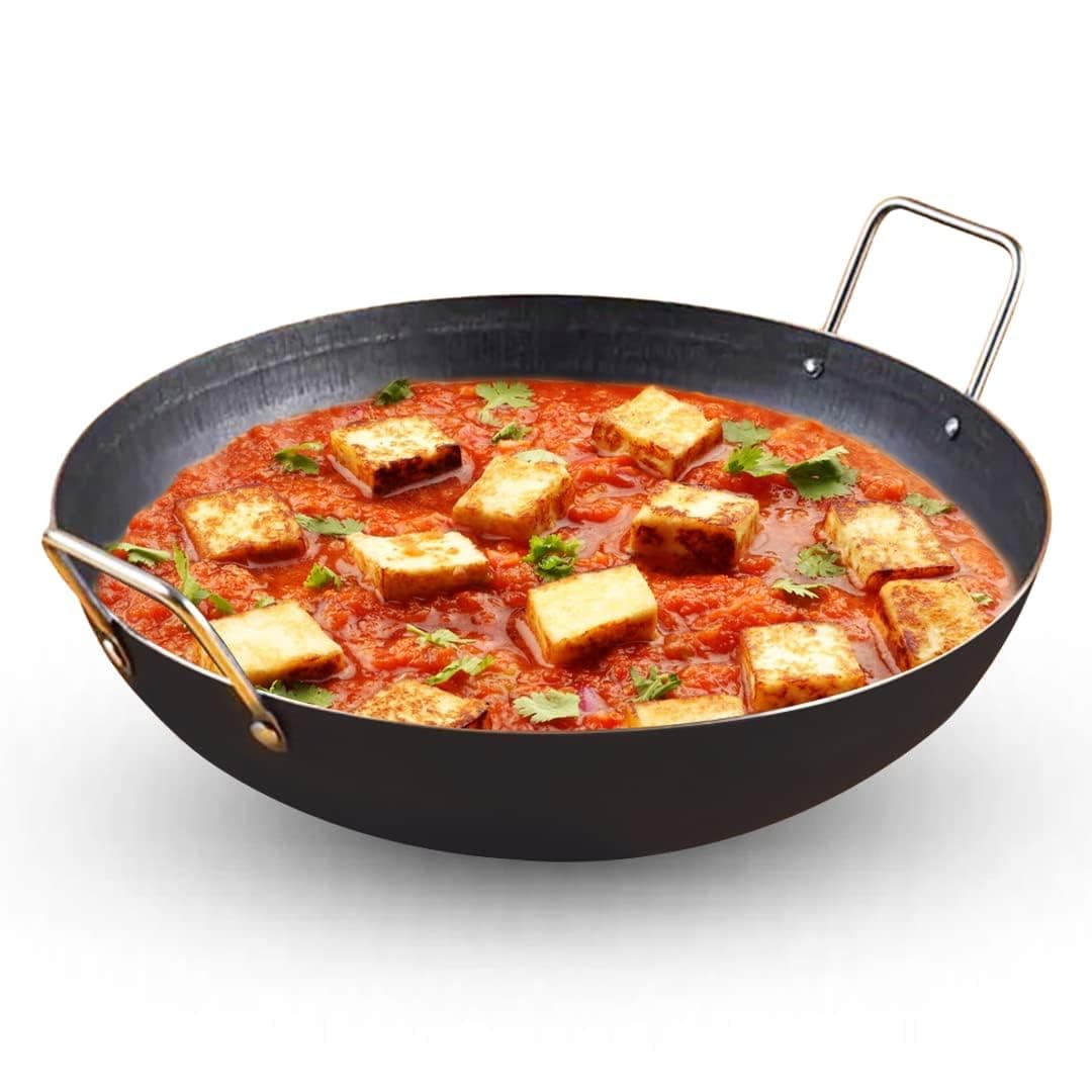 The Indus Valley Pre-Seasoned Iron Kadai With Strong Handles | Medium,25 Cm/9.6 Inch,2 Ltr,0.95Kg | Induction Friendly | Pre-Seasoned Iron Kadhai,100% Pure & Toxin-Free,No Chemical Coating,Black