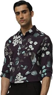 MUFTI Maroon Floral Slim Fit Shirt
