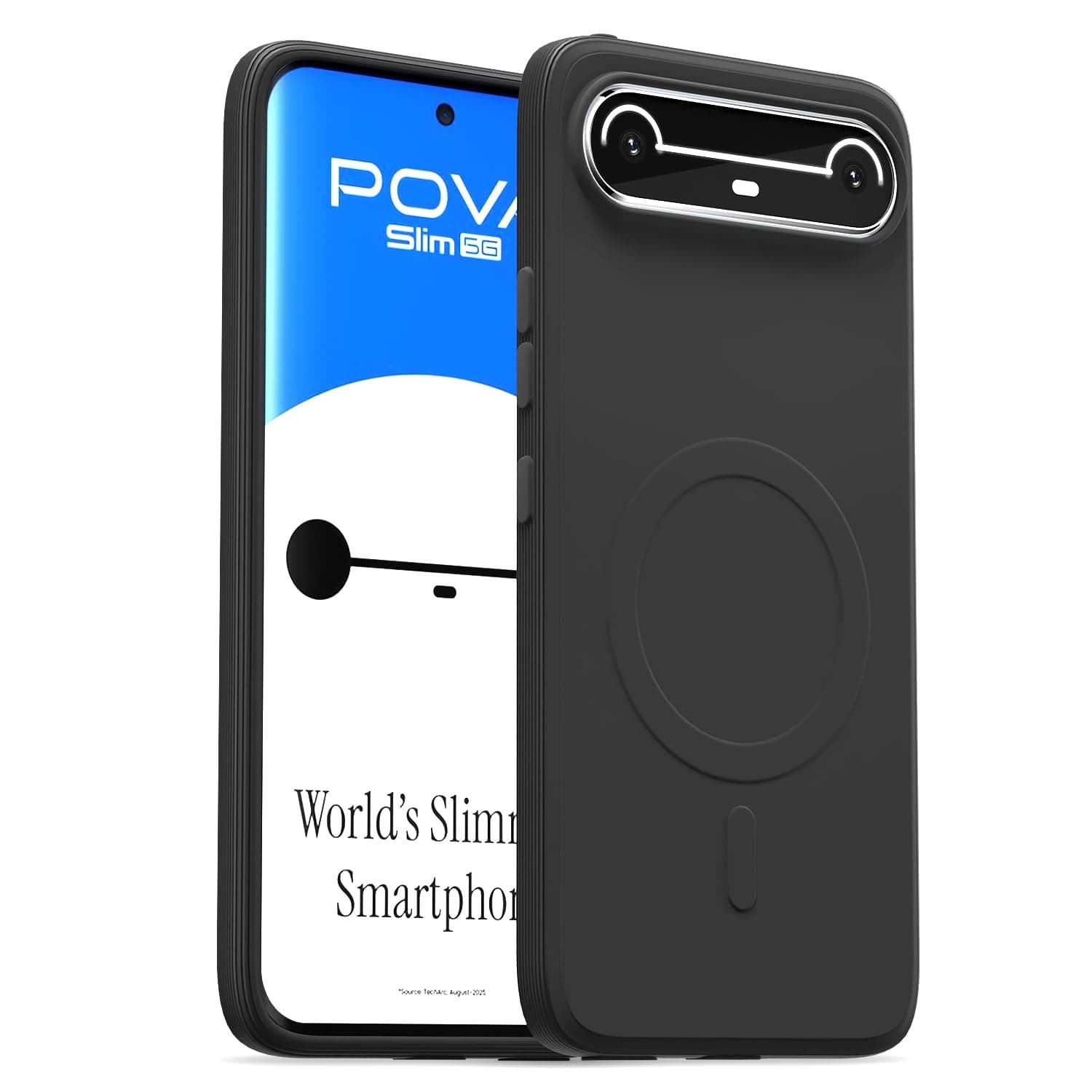 Amazon Basics Back Cover for Tecno Pova Slim 5G Soft Matte Silicone with Camera Protection | Mag-Safe Logo (Not Mag-Safe Compatible) | Shockproof Slim Fit Bumper Case (Black)