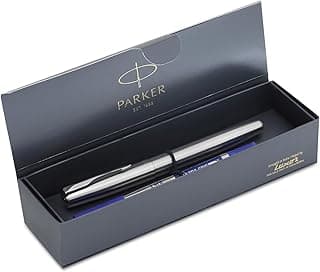 Parker Frontier Stainless Steel Chrome Trim Roller Ball Pen | Ink Color Blue | Ultra Fine Navigator Technology Refill | Smooth Writing Pen for Students, Writers, and Professionals