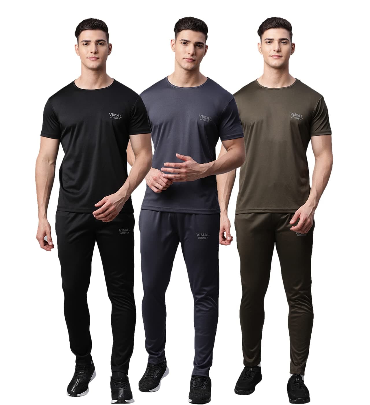Mack Jonney Dryfit Solid Lycra Tracksuit Co-ord Sets for Men (Pack of 3)-DRYFIT_T_D10_BLK_GRY_L.GRY_06-P