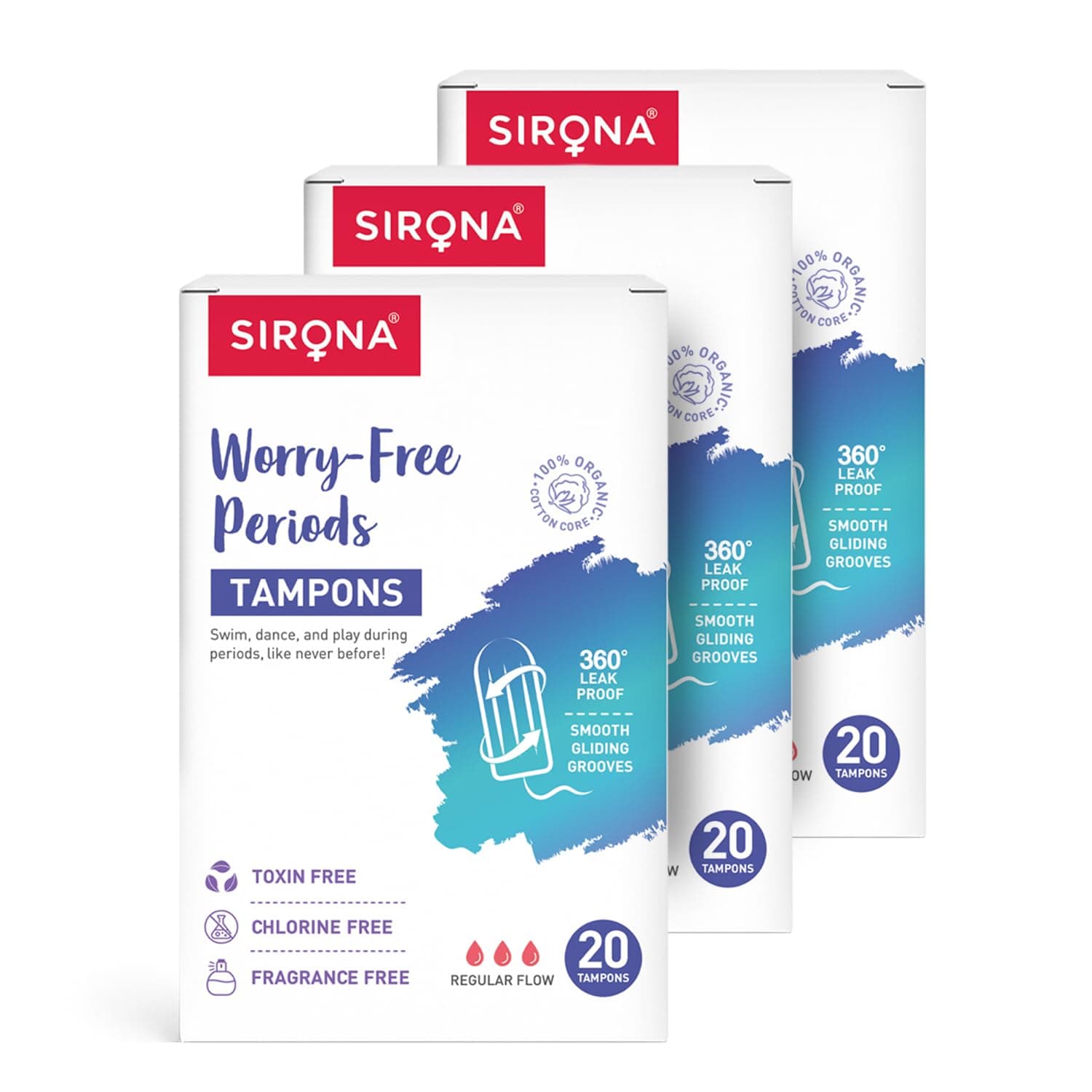 Sirona Period Made Easy Tampons - 20 Piece (Pack of 3) | For Medium & Regular Flow | Biodegradable Tampons | FDA Approved