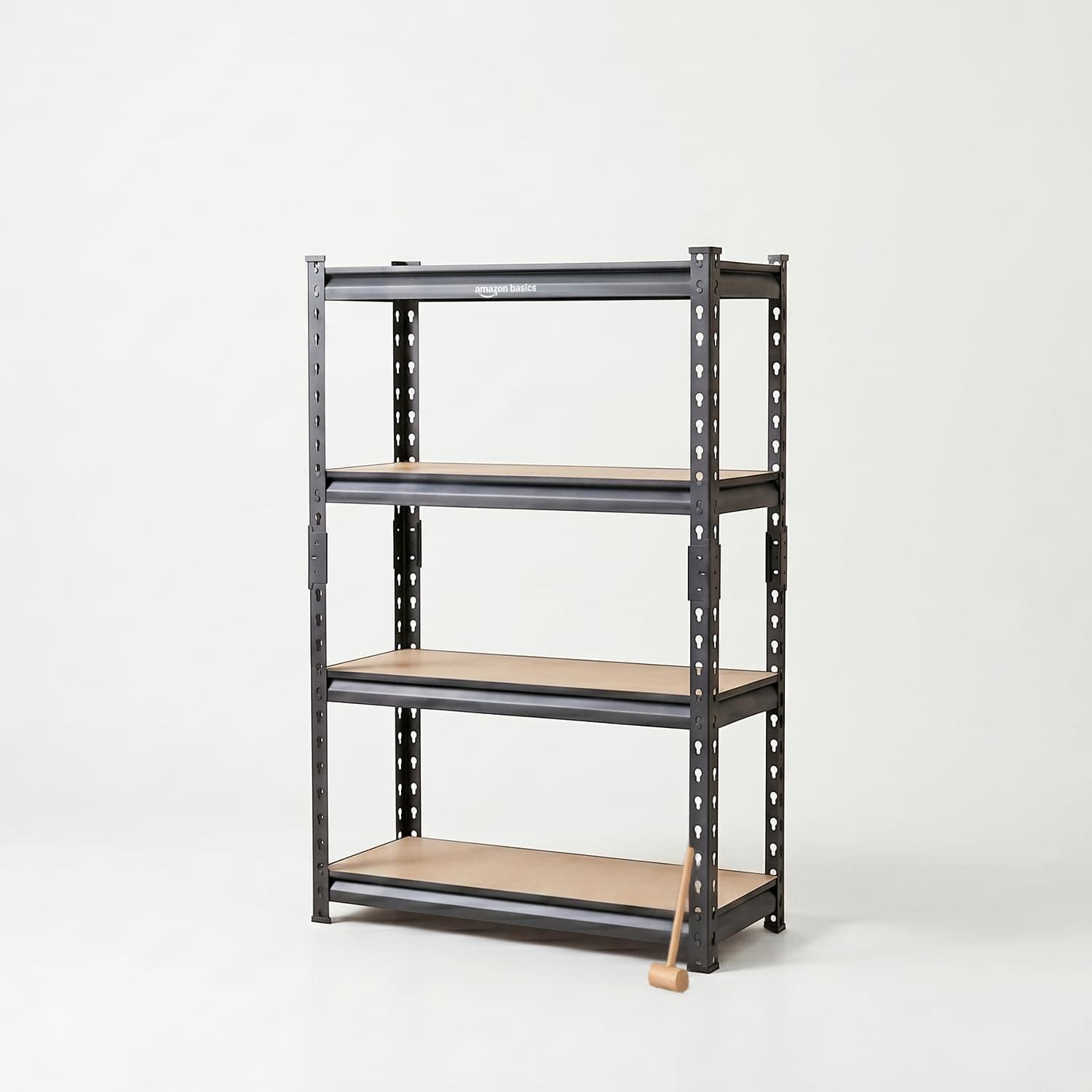 Amazon Basics 4-Tier Storage Rack | Bolt-Free Assembly | Metal Stand & Thick MDF Board | 175kg Capacity Per Shelf | 54H x 24W x 12D inch Adjustable Shelf Rack for Home, Garage & Shop | Black
