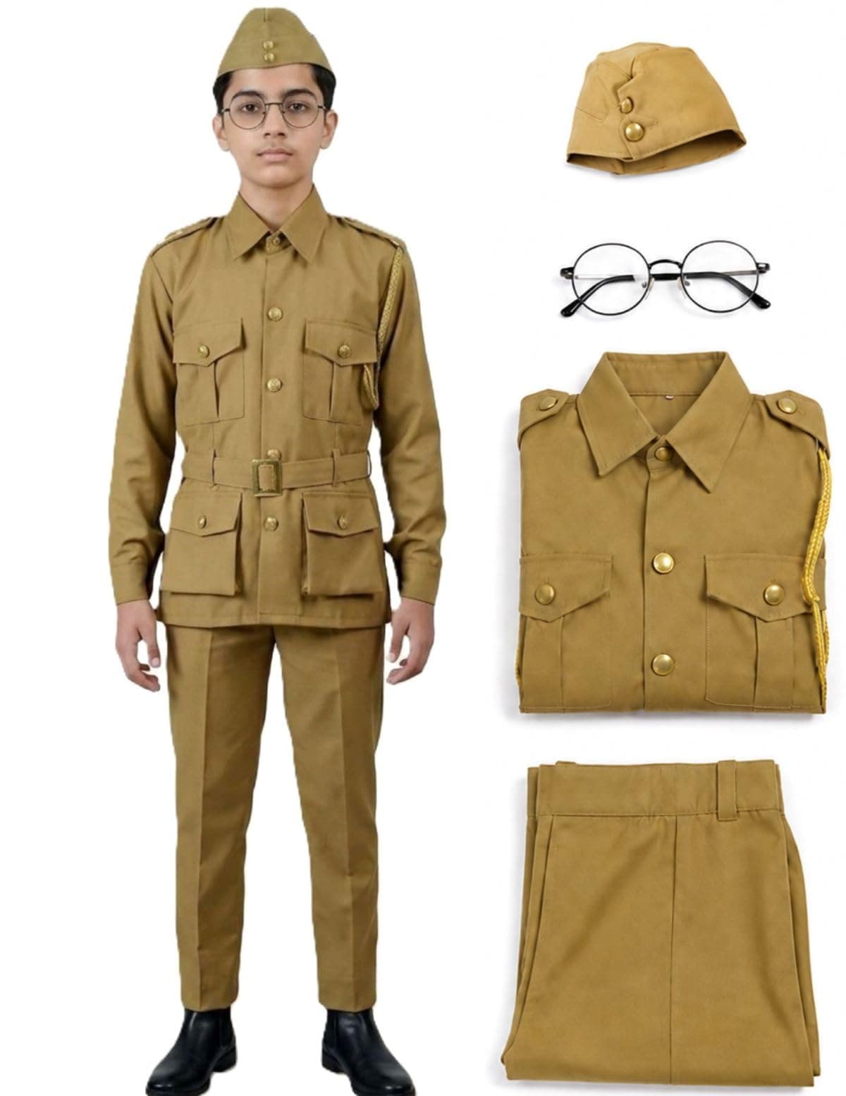 BookMyCostume National Hero Freedom Fighter Kids Fancy Dress Costume - Khaki 10-11 Years