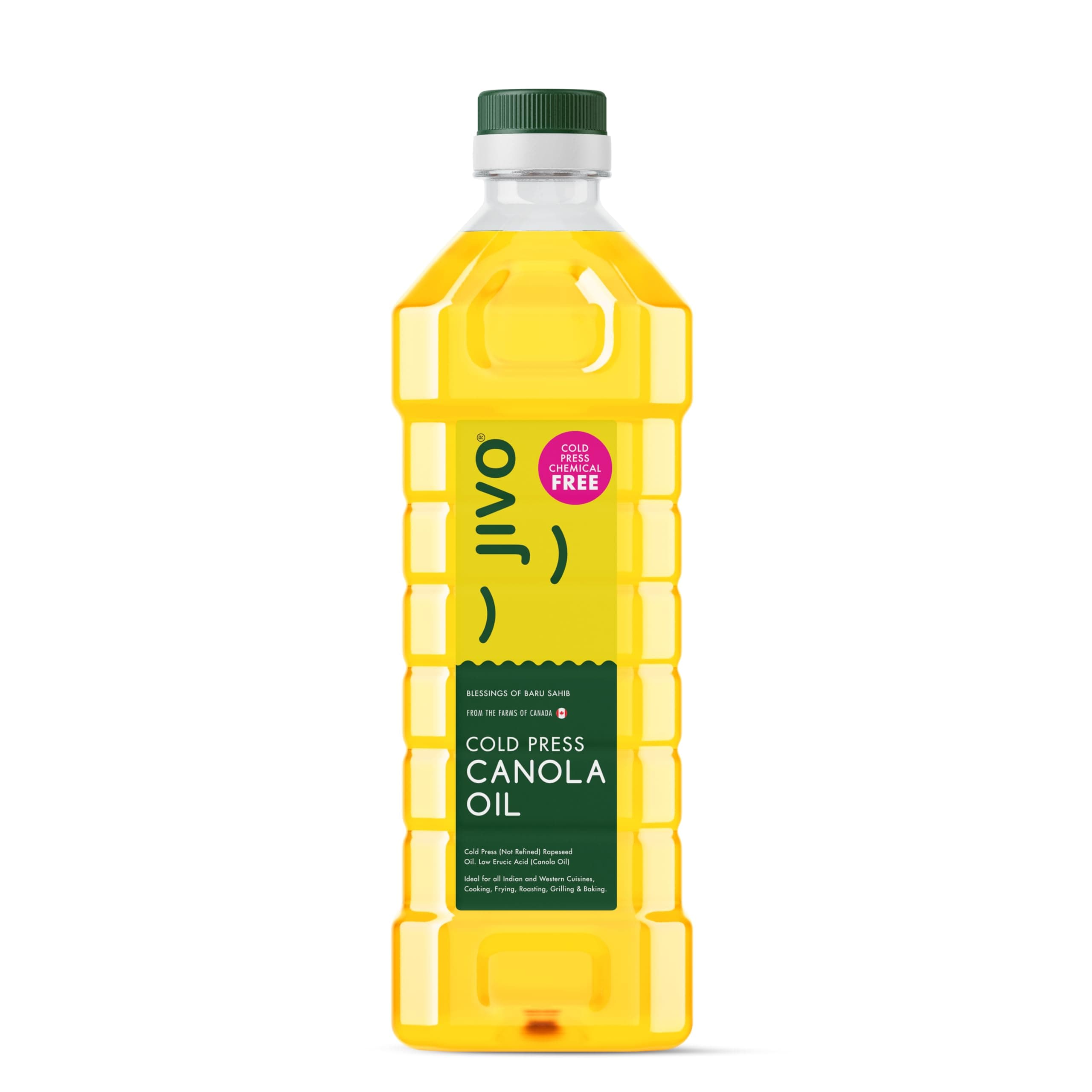 Jivo Cold Pressed Canola Oil 1 Litre | Natural Edible Cooking Oil | Ideal for Frying, Baking & Daily Use