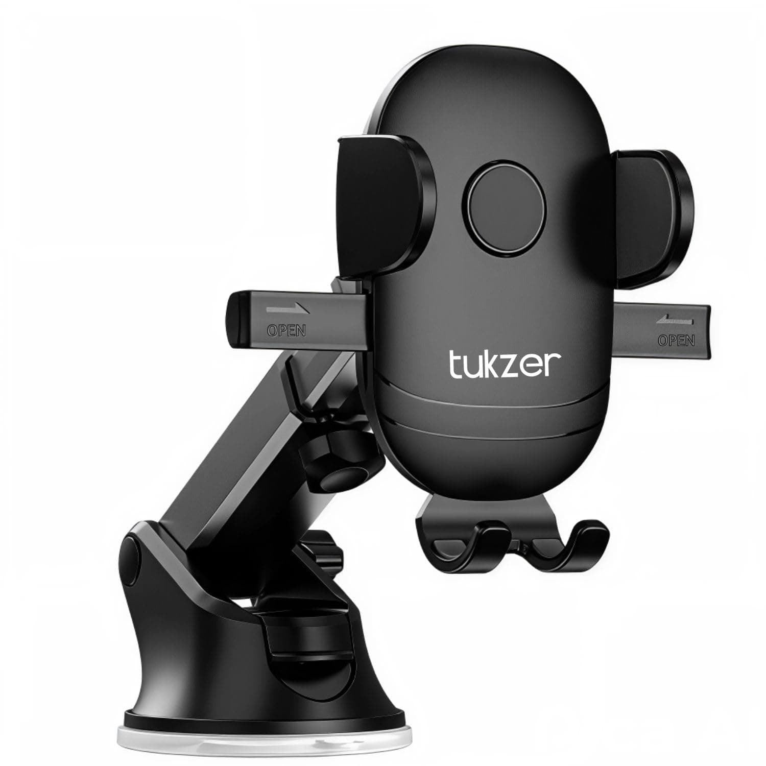 Tukzer Universal Car Mount Mobile Holder Stand| Strong Suction Cup, Double Shift Locking for Dashboard Windshield| Quick Touch Release, Long Telescopic Arm, 360° Rotatable Head| for All Mobile Phones,Black