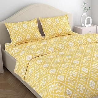haus & kinder Bedsheet King Size Cotton 186 TC, 108 * 108 Inches Bedsheets for Double Bed King Size with 2 Pillow Cover - Marigold Majesty