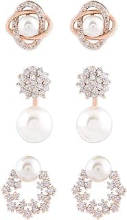 ZAVERI PEARLS Combo of 3 Cubic Zirconia & Pearls Contemporary Stud Earrings For Women-ZPFK10381