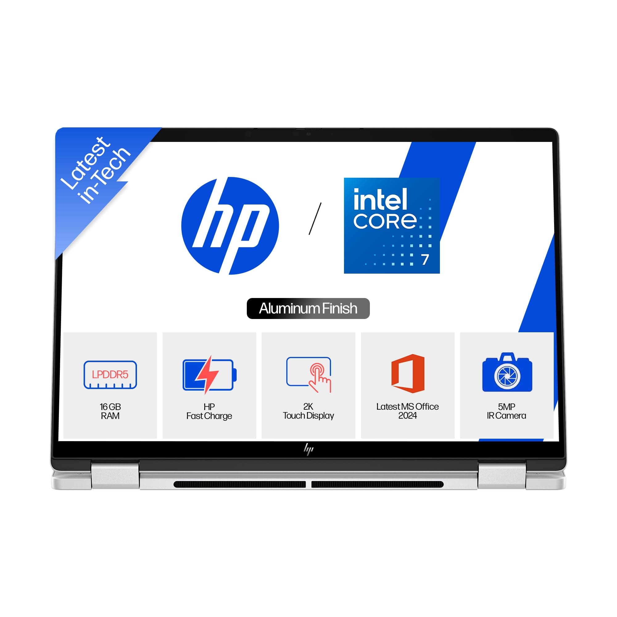 HP OmniBook 5 Flip (Previously Pavilion), Intel Core 7 150U (16GB LPDDR5,1TB SSD) 2K, 300 nits, 14''/35.6cm, Convertible, Win11, M365, Office24, Glacier Silver,1.65kg, fp0690TU, Pen, 5MP Camera Laptop