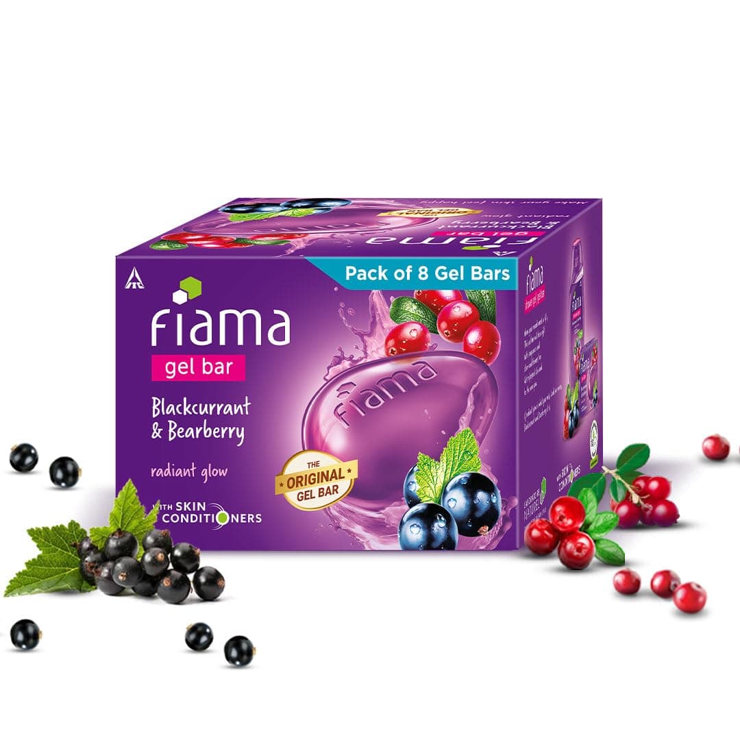 Fiama Gel Bar Soap Blackcurrant and Bearberry, 1000 g (125g, Pack of 8), for Radiant Glowing Skin, with Skin Conditioners, All Skin Types, For Women & Men