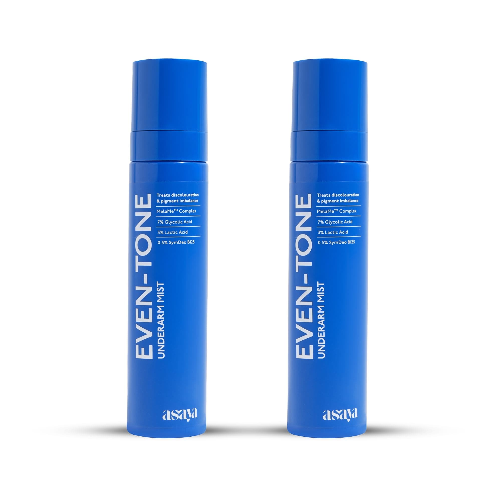 Asaya Even Tone Mist for Dark Underarms | 7% Glycolic Acid Spray with 3% Lactic Acid & MelaMe™ Complex | Helps fade dark underarm patches | Brightens Skin & Exfoliates | Controls Odour & Fades Darkness | Aluminium & Alcohol Free | For Women & Men - (Pack of 2, 100 ml Each)