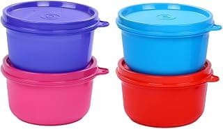 SignoraWare Executive BPA Free Plastic Round Medium Containers | Airtight & Leakproof | Microwave & Dishwasher Safe | Non Toxic | Best for Home, Office & Pantry use (310ml x 4 | Multicolour)