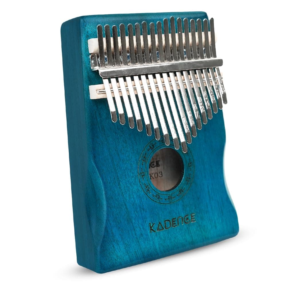 Kadence K03BLU 17-Key Kalimba Thumb Piano | C Major Tuned Finger Piano with Peach Blossom Wood Body | High-Carbon Steel Keys | Engraved Notes | Includes Accessories Kit | Blue