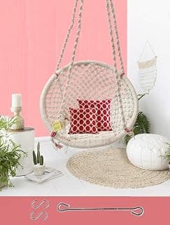 curio centre Round Cotton Home Swing & Hammock Chair (135 Cm X 57 Cm X 43 Cm, White)