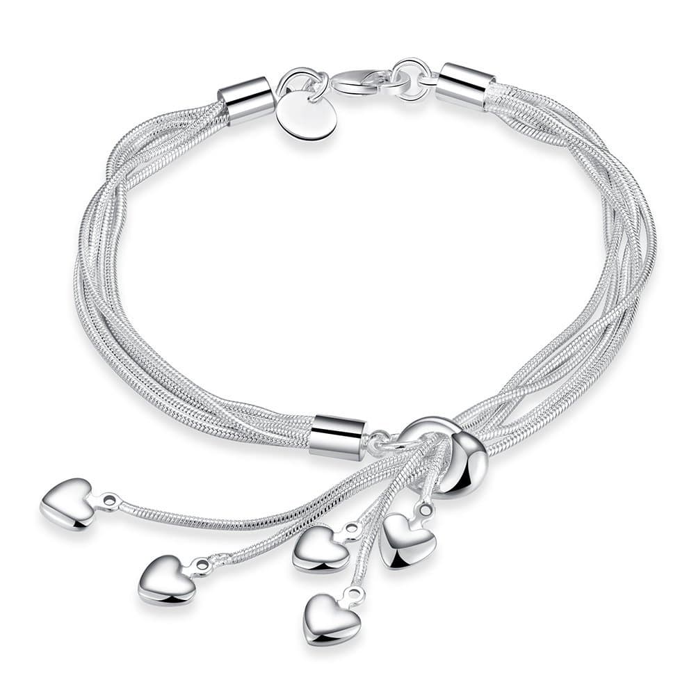 Shining Diva Fashion Heart Charms Silver Plated Latest Stylish Bracelet for Women & Girls (10105b)