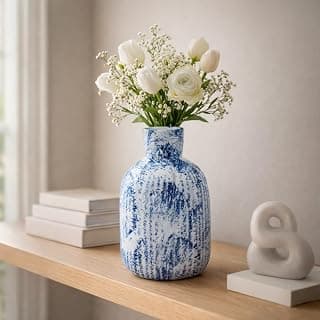 Ceramic Vase for Home Decoration, Small Cobalt Touch Ceramic Flower Vase, Home Decor Accent with Unique Glazed Finish, Perfect for Living Room, Office or Gift