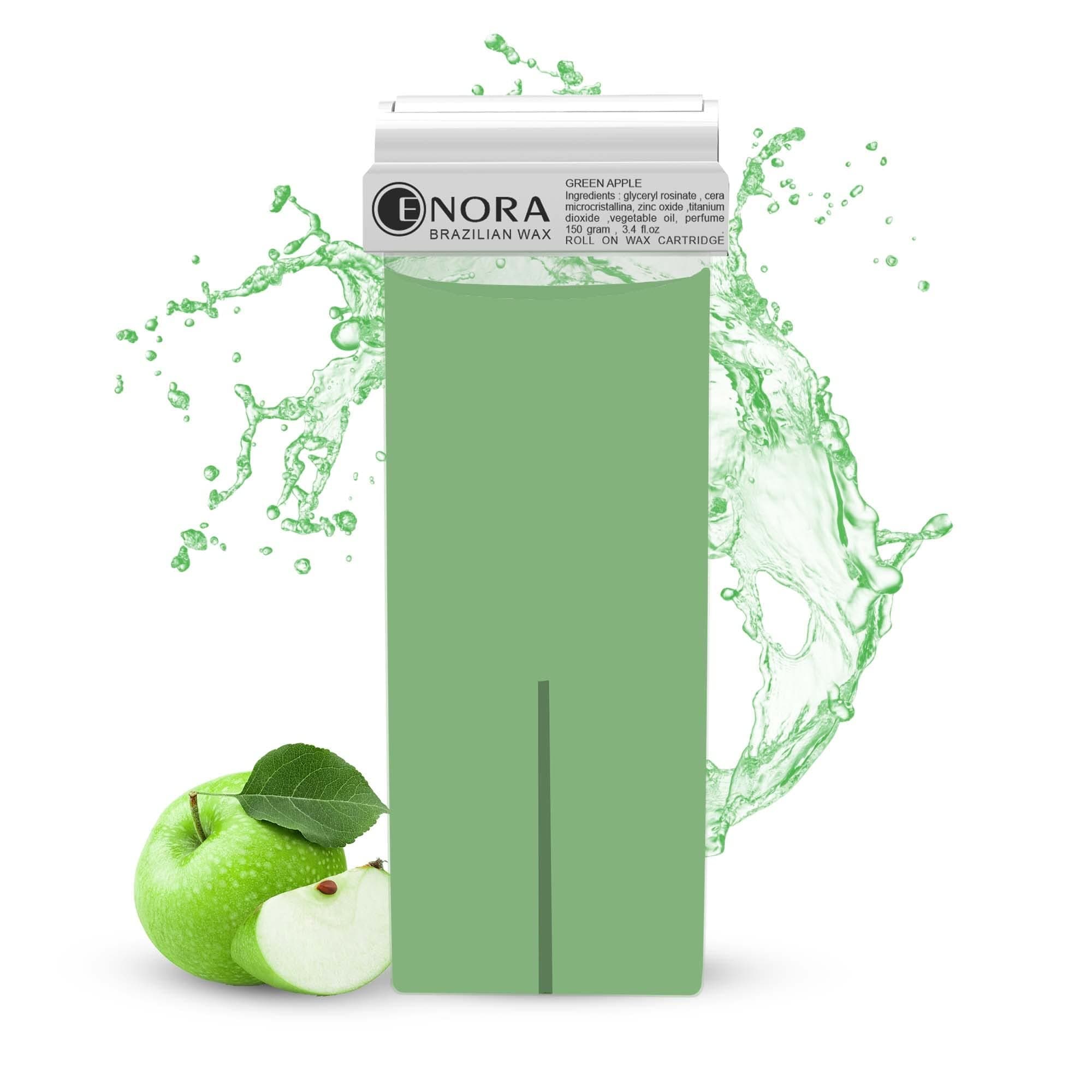 ENORA Roll On Wax, Hair Removal Soft Wax Cartridge, Depilatory Wax Roller Refill for legs and arms, Home Self Waxing and saloon 150 g (150 Gram (Pack of 1), Green Apple)