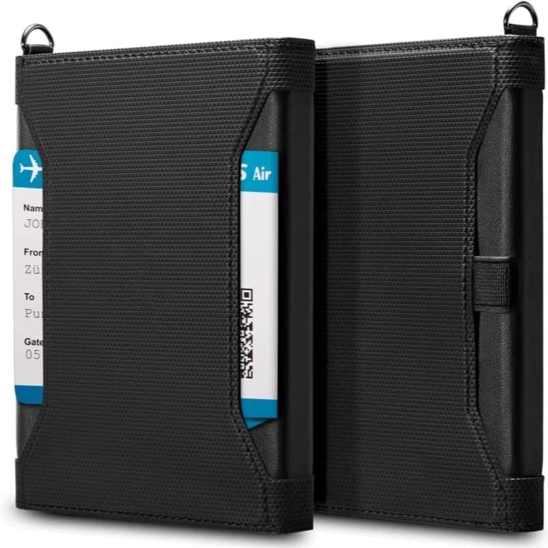 ETZIN RFID Blocking Passport Holder Wallet | 4 Card Slots, SIM Storage, Boarding Pass Pocket, Pen Holder, D-Ring | Travel Documents Organizer for Men & Women | EPL-1527CC – Black