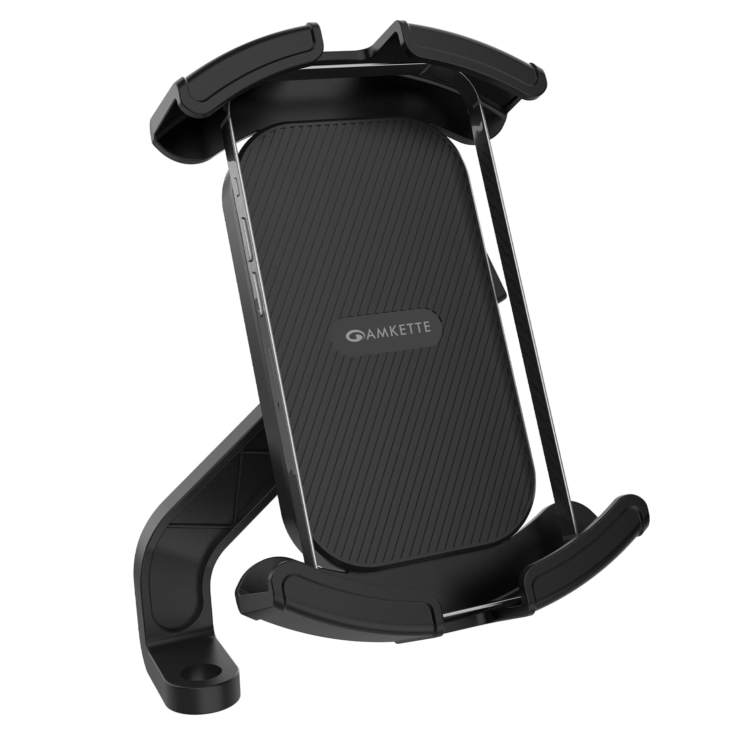 Amkette iGrip Secure X2 Mobile Holder for Bike & Scooty with Mirror Mount, One Press Lock & Unlock, Anti Slip Silicone Grip, 4 Corner Clamping, Compatible with 4.7”–7” Smartphones, Black