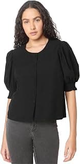 VERO MODA Women's Polyester Blend Regular Fit Puff Sleeve Monochrome Top