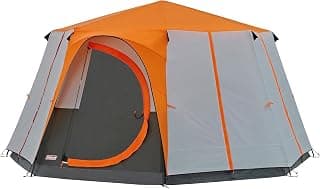 Coleman Camping Tent 8 Person, Cortes Octagon Big Tent House for Family Camping, Polyester Tent With Wheeled Carry Bag, 2000 Mm Water Column, Easy Set Up With Color Coded Poles, Orange