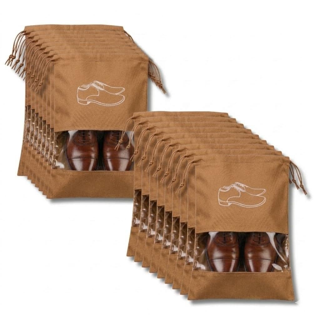 EASY BUY Shoe Bag for Travel Bag for Man and Women Pack of 18, Gym Shoe Bag, Reusable Travelling Accessories, Waterproof Shoe Pouches for Travel, Light Brown