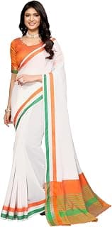 Yashika Women's Woven in Cotton Silk Fabric-Independence Day Tiranaga Flag Saree with Unstitched Blouse Material (AZ-YS-P1-FLAG Plain Tricolor), Multicolor