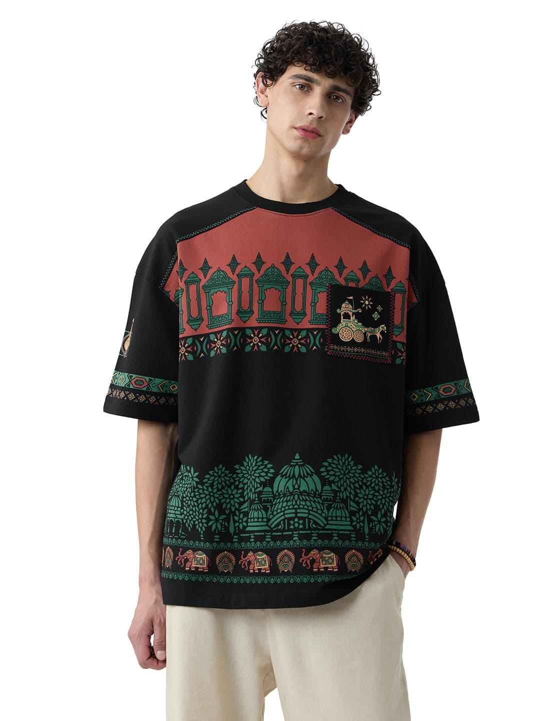 The Souled Store Samsara Men and Boys Short Sleeves Round Neck Grey Graphic Printed Cotton Super Oversized T-Shirts