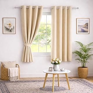 Roseate 100% True Black Out Curtains (5 Feet/Set of 2) Solid Room Darkening Curtain & Thermal Insulated for Bedroom, Living Room (Beige/ 116x152 cm)