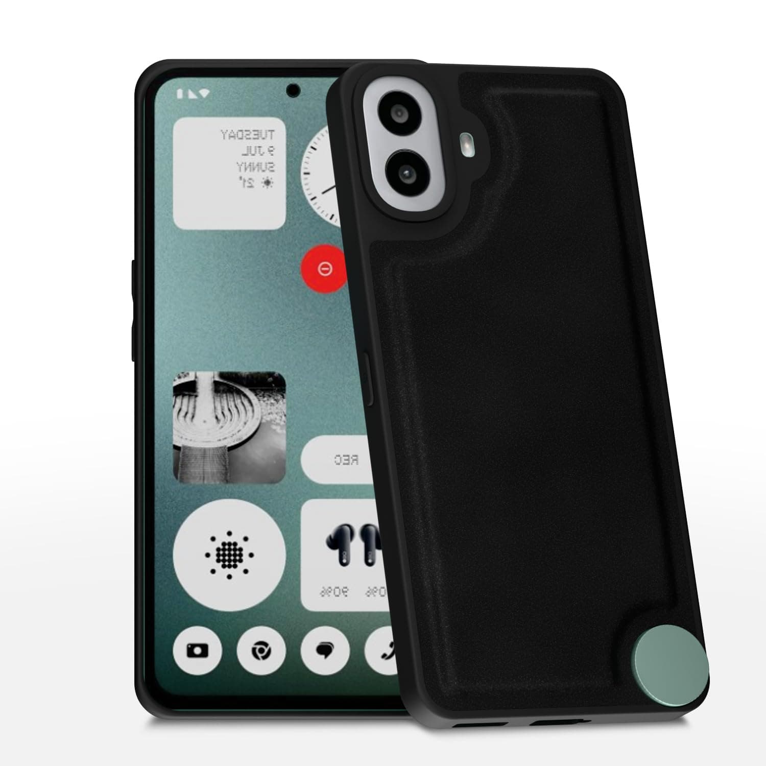 Amazon Basics Back Cover for CMF by Nothing Phone 1 | Premium PU Leather | Soft Touch Finish | Full Camera Protection | Raised Edge Bumper Case (Black)