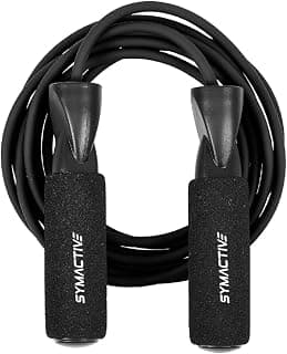 Amazon Brand - Symactive Polyvinyl Chloride (Pvc) Skipping Jumping Rope With Foam Cushioned Handles For Men And Women, With Adjustable Height Speed For Exercise & Fitness, Multi