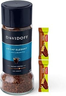 Davidoff Decaf Elegant Instant Coffee (100g) Jar By COUGAR - Velvety & Delightful Flavor, Medium Intensity 6 | Smooth Aroma Coffee for Anytime Enjoyment | Premium 100% Arabica Coffee | FREE 2 Prestige Waffi Pistachio Wafer Bars - (IMPORTED)