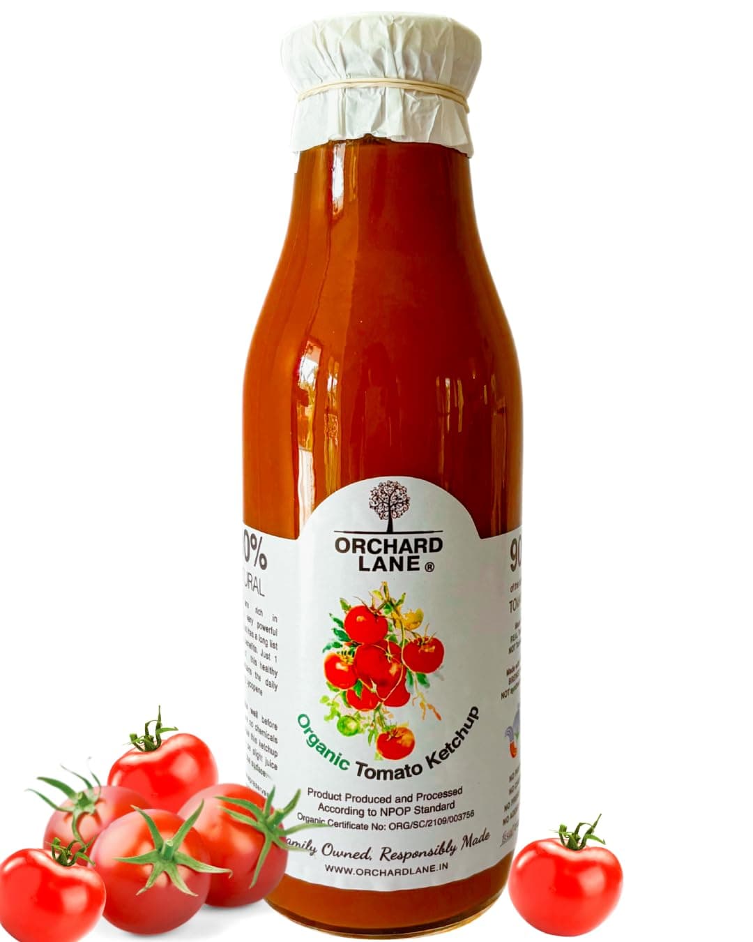 Orchard Lane Organic Tomato Ketchup | Organic Ketchup | Sweetened with Jaggery, No Added Sugar | High Tomato Content 90% | Low Calorie or Chemicals Free| Healthy Ketchup for Kids & Family | 600g