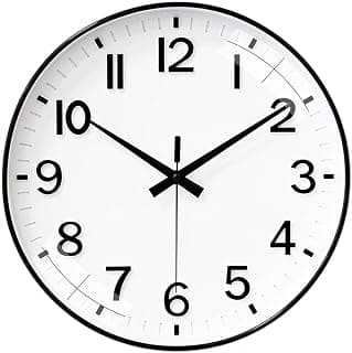 TEKCOOL Plastic Digital Wall Clock 12" Silent Quartz Decorative Latest Non-Ticking Classic Clock Battery Operated Round Easy to Read for Room/Home/Kitchen/Bedroom/Office/School (White Black).