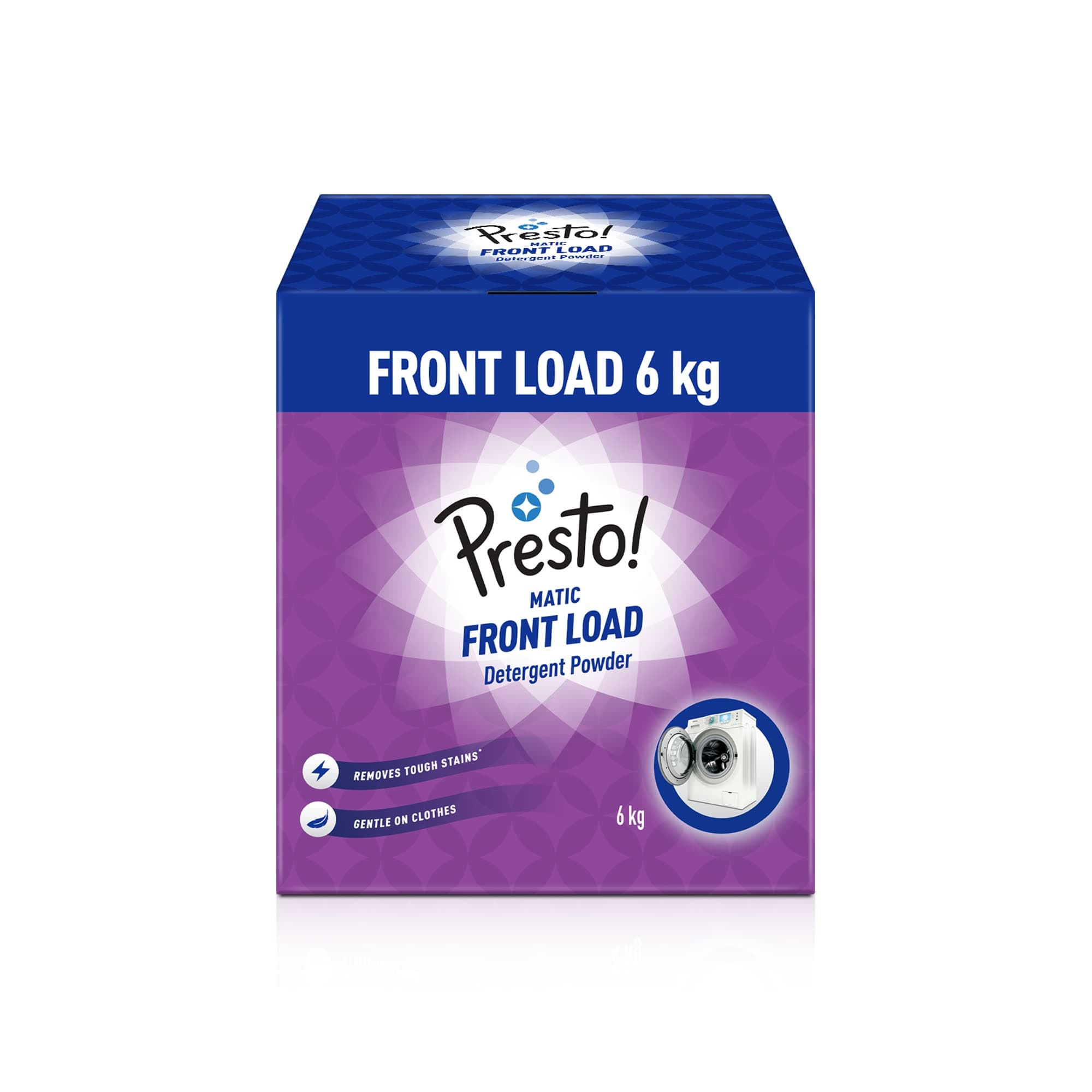 Amazon Brand - Presto! Matic Front Load Detergent Powder | 6 Kg | 1 Kg X 6 Packs | Removes Tough Stains | Gentle On Clothes | Protects Fabric Color | Refreshing Fragrance | Bleach-Free Washing Powder