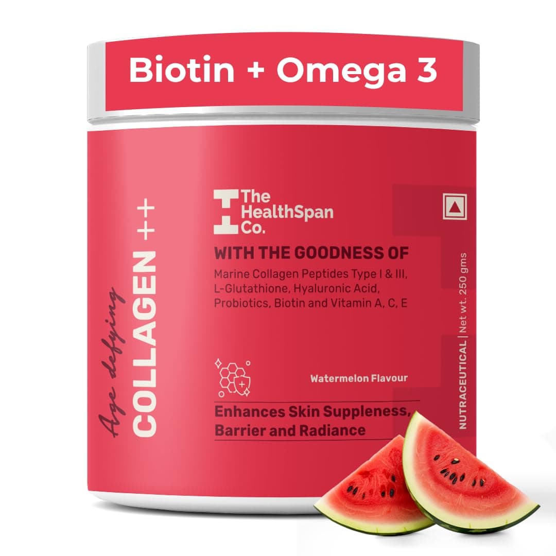 The Healthspan Co. Pure Korean Marine Collagen Powder for Women & Men, 250g | Collagen Peptides for Skin, Hair, Nails, Bones & Joints | With Omega 3, Glutathione, Hyaluronic Acid & Biotin | Watermelon