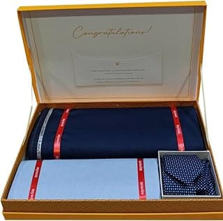 Raymond Fabrics Raymond Men's Unstitched 3.25 Meters Suit Fabric Set With Tie, Pocket Square and Shirt Piece (Multicolour, All Weather, Attractive Box, Premium) (M3)