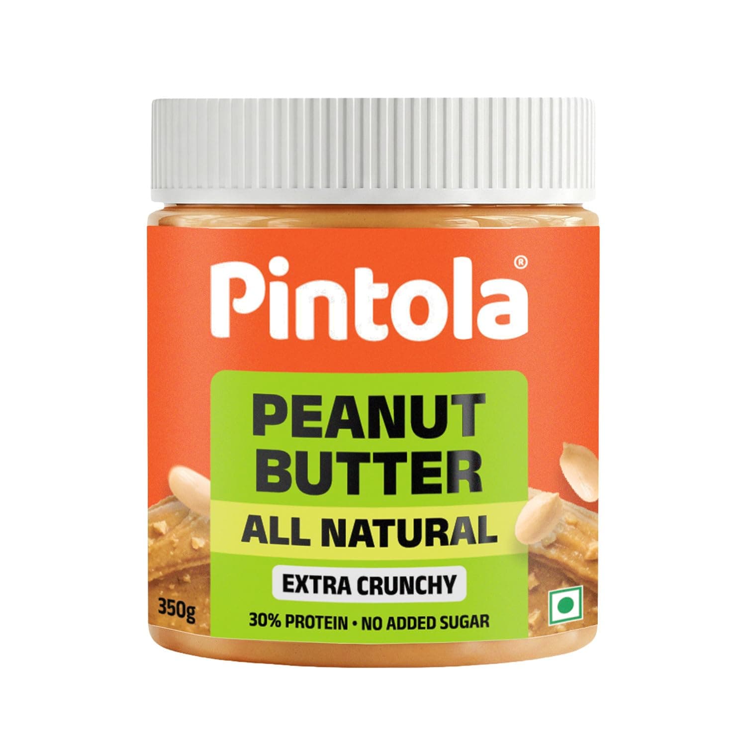 Pintola All Natural Peanut Butter Extra Crunchy 350g |Unsweetened | 30g Protein | Gluten & Cholesterol Free, Vegan Peanut Butter, Nut Butter, High in Protein Spread, 100% Pure Roasted peanuts butter