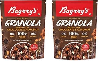 Bagrry's Superfood Granola Belgian Dark Chocolate & Almonds|40% Oats & Quinoa Flakes| 100% Natural Cocoa|Vegan & Plant Based|Crunchy Granola,400G (Pack Of 2)