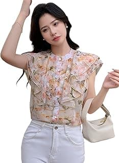 FERY LONDON Women’s Shirt | Premium Chiffon Allover Print Sleeveless Shirts for Casual & Office Wear | Stylish Summer Button-Down Shirt for Girls & Women