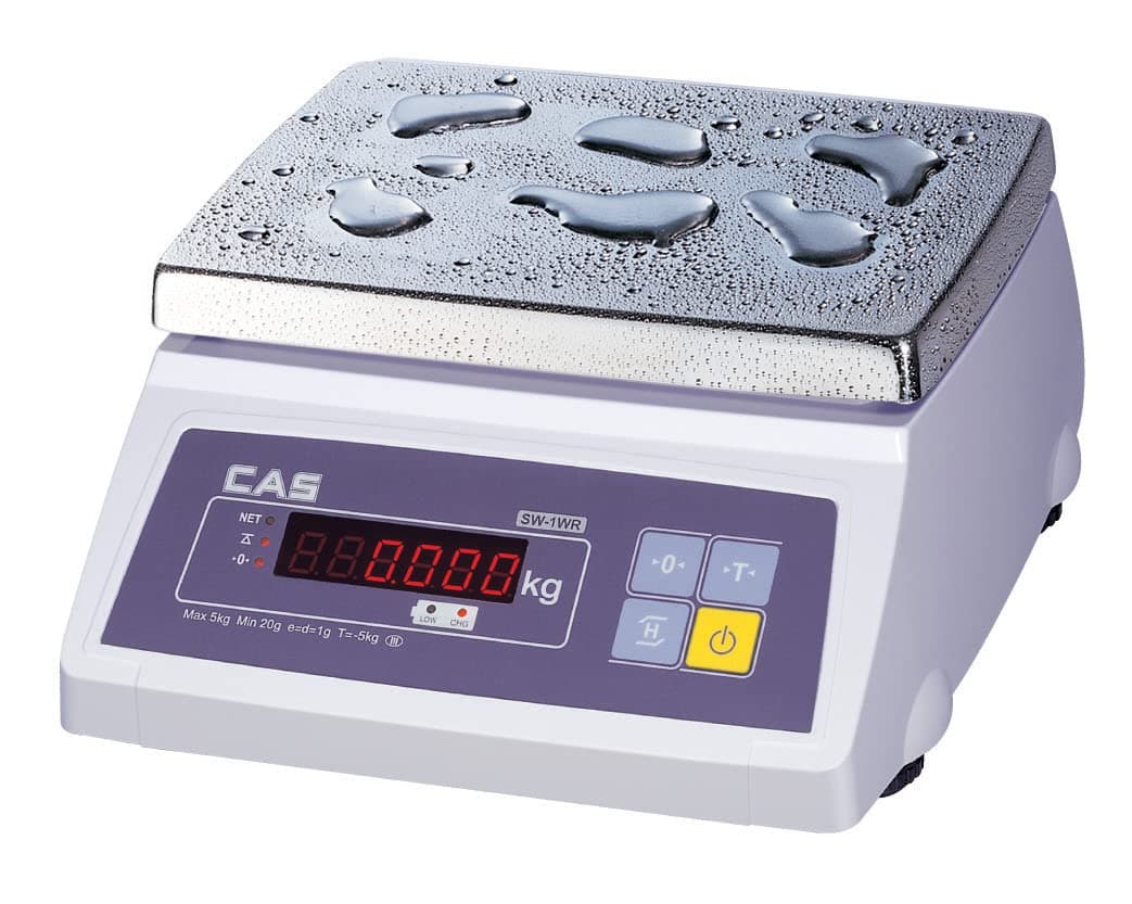 CAS SW1WR Precision Digital Scale 5kg x 1g | IP66 Waterproof | LED Display | Rechargeable Battery | Pan Size 247x195mm Ideal for Commercial & Home Use