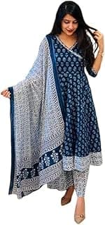 KLOSIA Women's Rayon Anarkali Kurta Pant and Dupatta Set