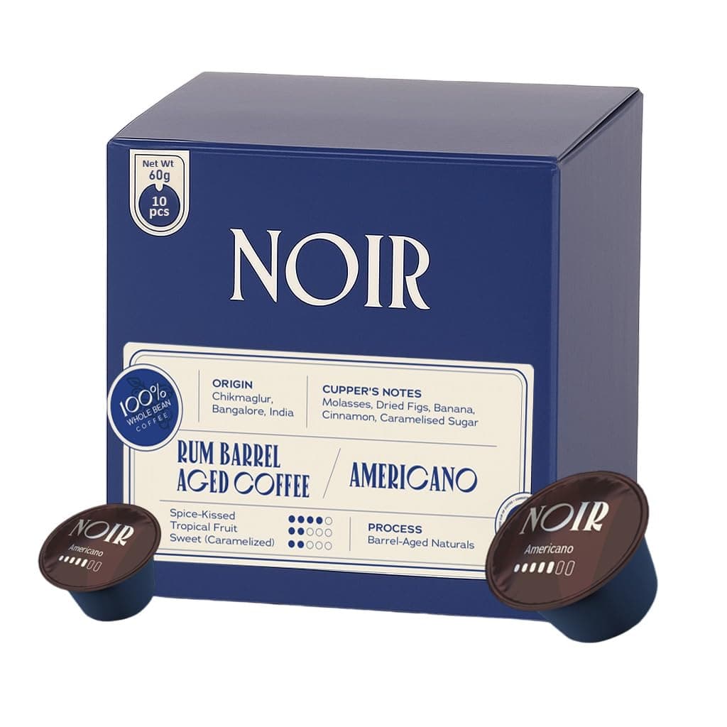 Noir's Rum Barrel-Aged Natural Coffee Pods | Medium Roast | Molasses, Dried Figs, Cinnamon Notes | Pack of 10