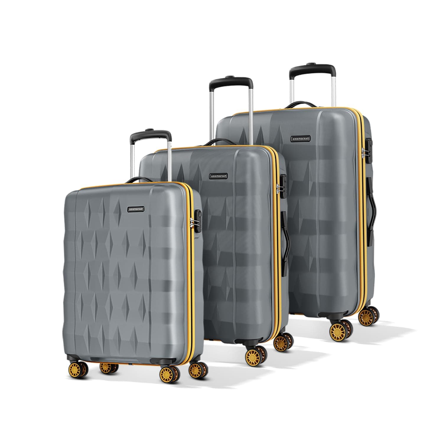 Aristocrat Comet 8 Wheel Set of 3 (Small+Medium+Large) Hard Case Trolley Bag | Combination Lock | Tough and Durable Polycarbonate Luggage | 3 Year International Warranty | Suitcase for Travel | Grey