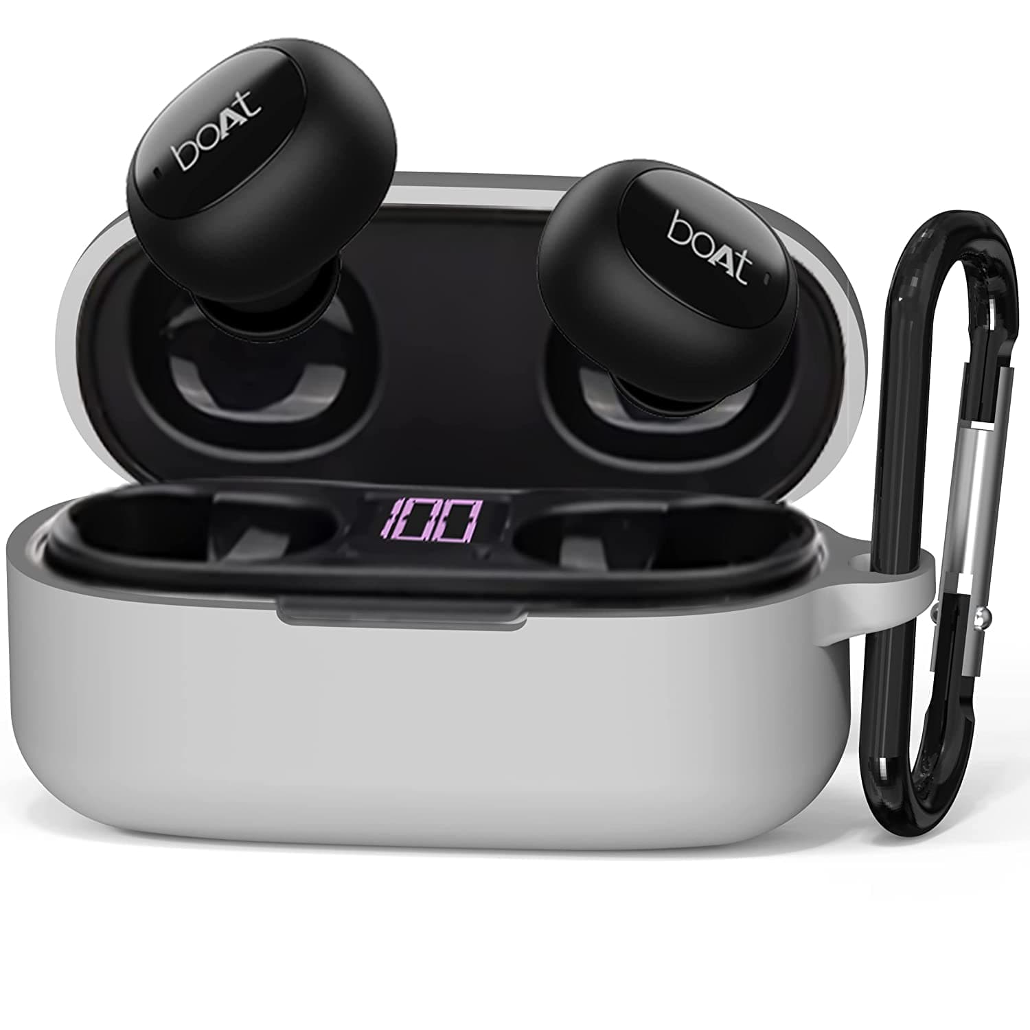 Sounce Silicone Protective Case Cover for Boat Airdopes 121v2 / Boat Airdopes 121, Anti Fall Anti Dust, with Hook Earphone Case – Grey(Case Cover Only)