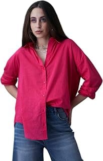 VoltEdge Women Cotton Solid Oversized Button Down Spread Collar Full Sleeves Casual Shirts