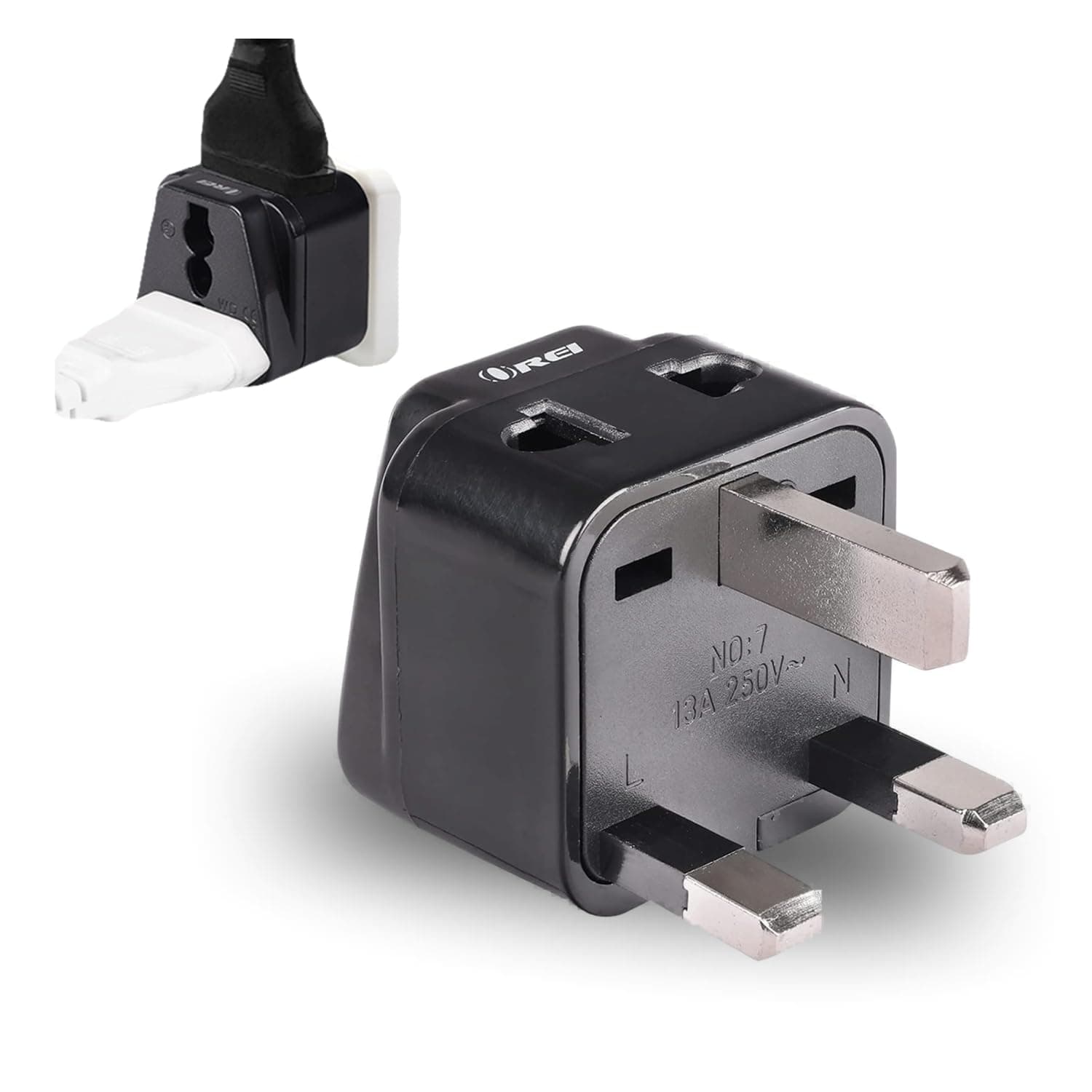 Orei India to UK Plug Adapter 2 in 1 Type G Travel Adapter - Compatible with UK, UAE, Dubai, & Hong Kong - Ideal for Laptops, Mobiles, & Chargers CE & Rohs Certified, Black